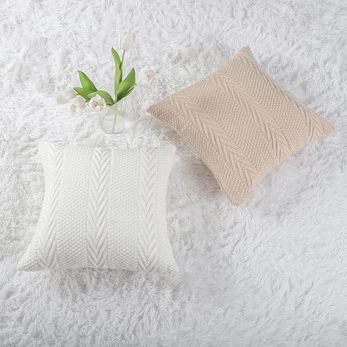 Miniatura 6 de MANDIOO Fundas de almohada decorativas de punto de algodón suaves y acogedoras para exteriores, fundas de cojín modernas de lujo para sofá, cama, 24