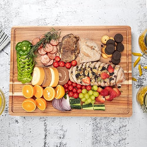 Miniatura 3 de GAOMON Tabla de cortar de madera de acacia extra grande de 20 x 15 pulgadas, tablas de cortar de cocina de 1.5 pulgadas de grosor con mango y ranura