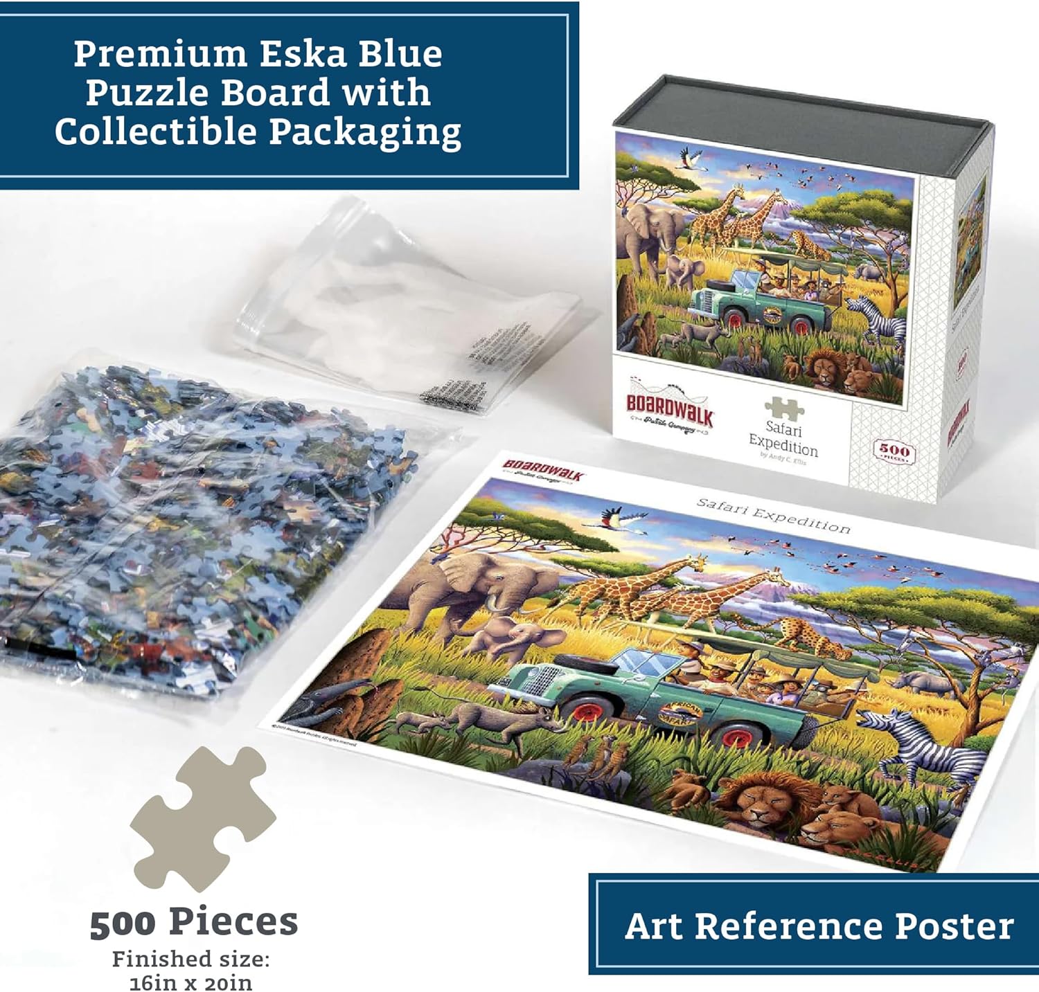 Boardwalk Puzzles Safari Expedition, 500 Piece Jigsaw Puzzle for Adults, Made in USA
