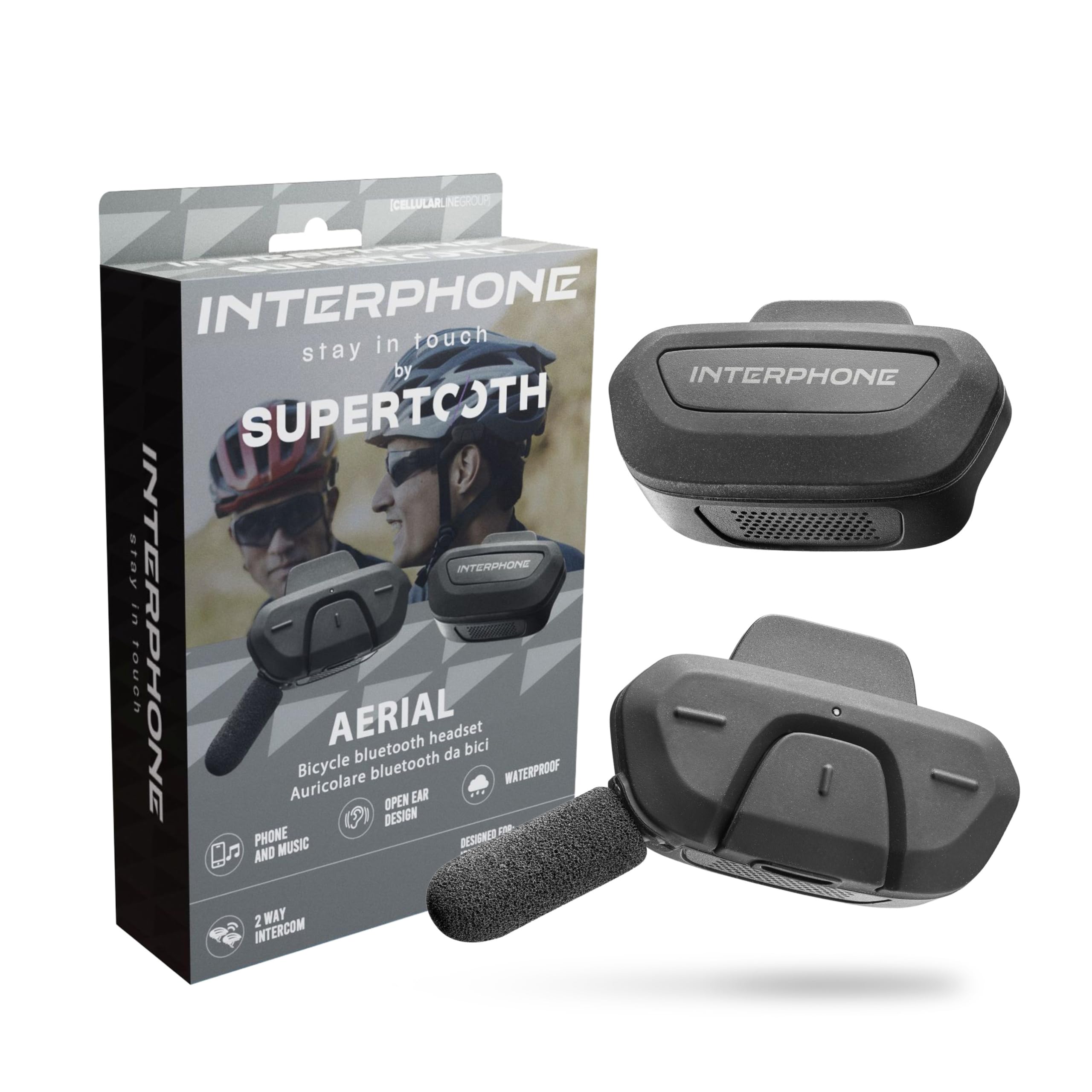 INTERPHONE AERIAL Singolo per una persona, Interfono bici per la comunicazione fra 2 ciclisti fino a 300mt, Interfono casco bicicletta con Bluetooth per GPS, Impermeabile e con filtro anti-vento