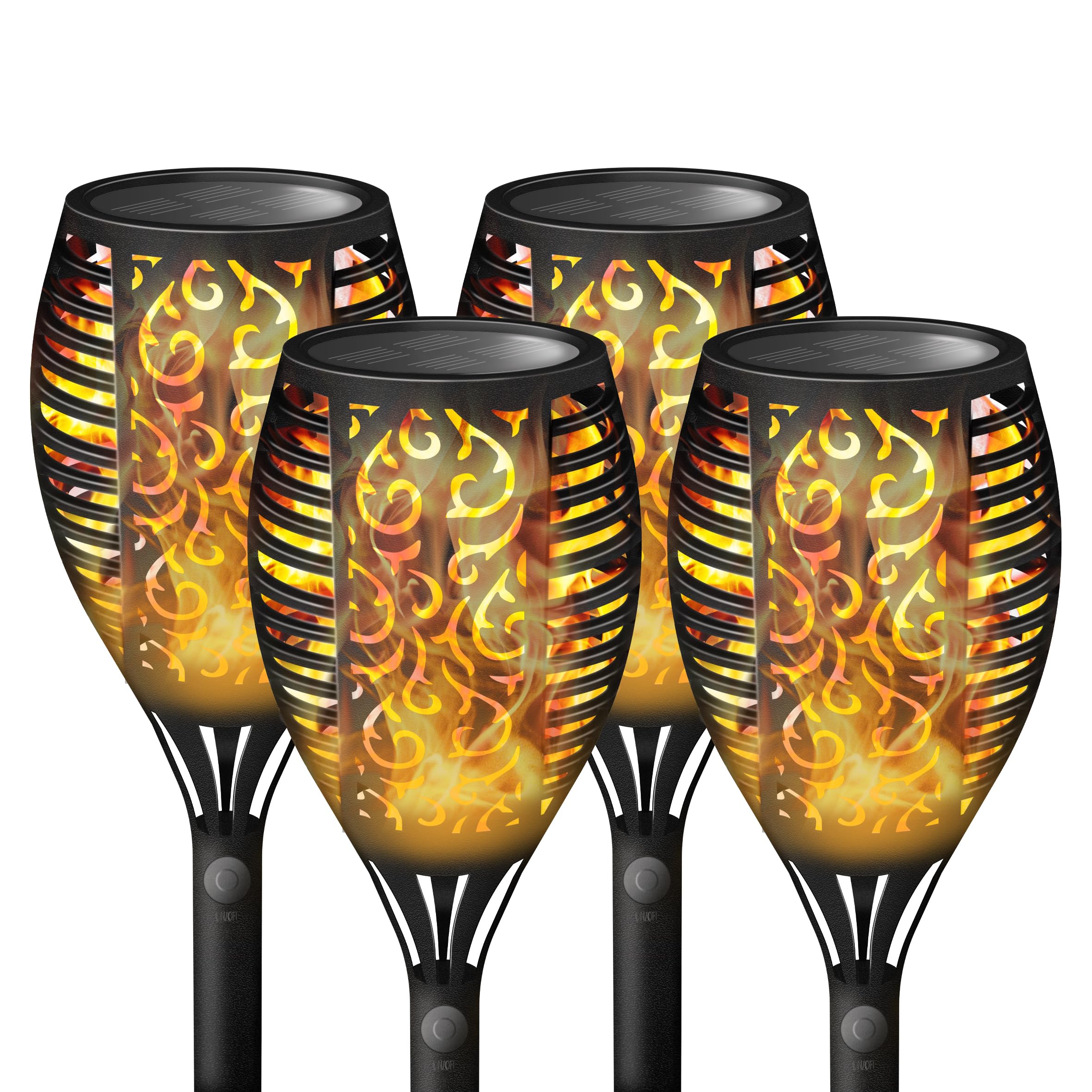 Solar Torch Lights with Flickering Flame Effect Pack of 4 - Create a Campfire Atmosphere in Your own Garden