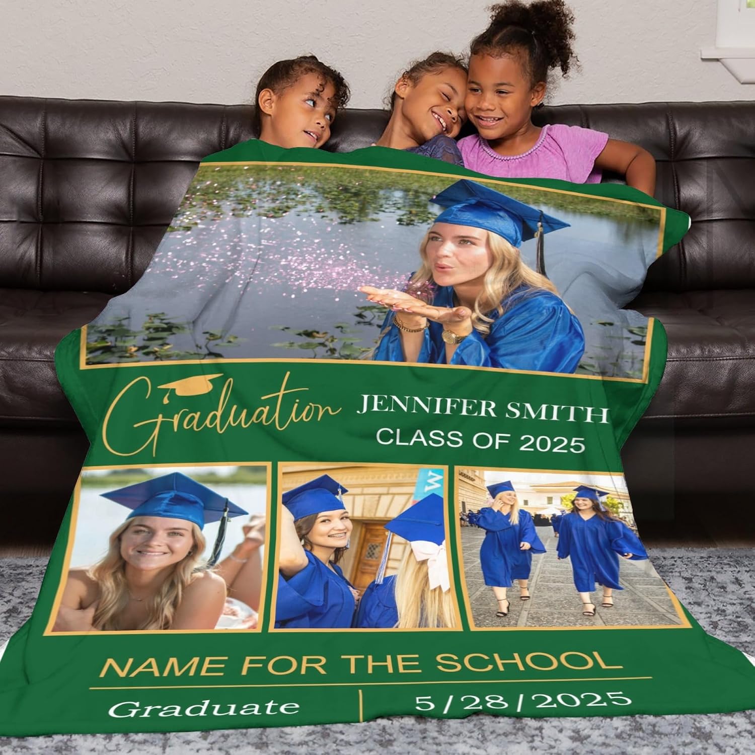Personalized Graduation Blanket Gifts with Name, Customized Class of 2026 Photo Blanket for Graduation Day, Custom Soft Throw Blankets, Senior 2026 Graduation Decoration for Couch Sofa Bed Bedroom