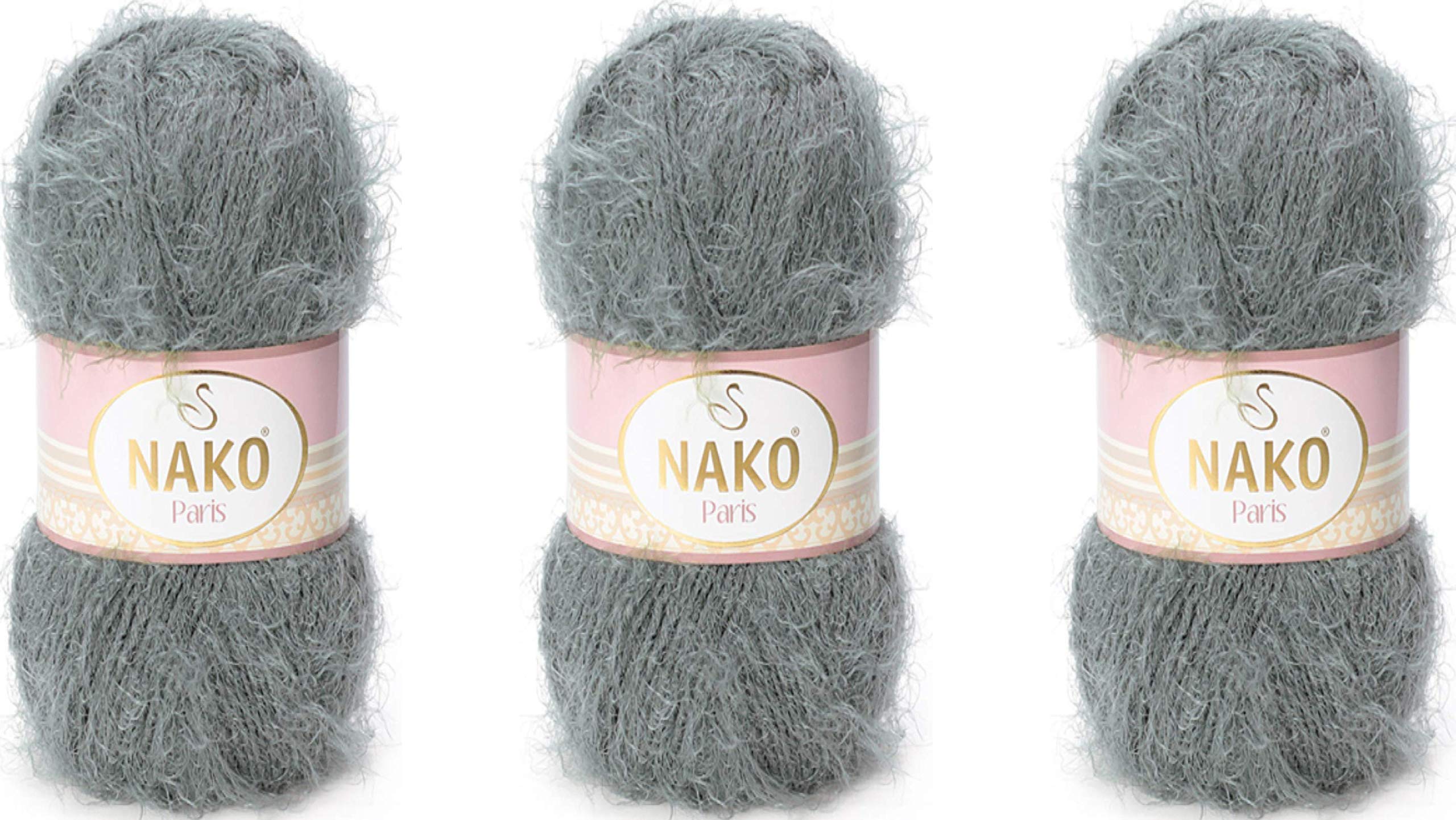 NAKO Paris, Knitting Yarn, Crochet Yarn, Acrylic Shawl Winter Hat Scarf Yarn - 3 Skein(Ball) 40% Premium Acrylic - 60% Polyamide Each Skein/Ball 100 gr 268 yds - 1690-chorcoal Gray