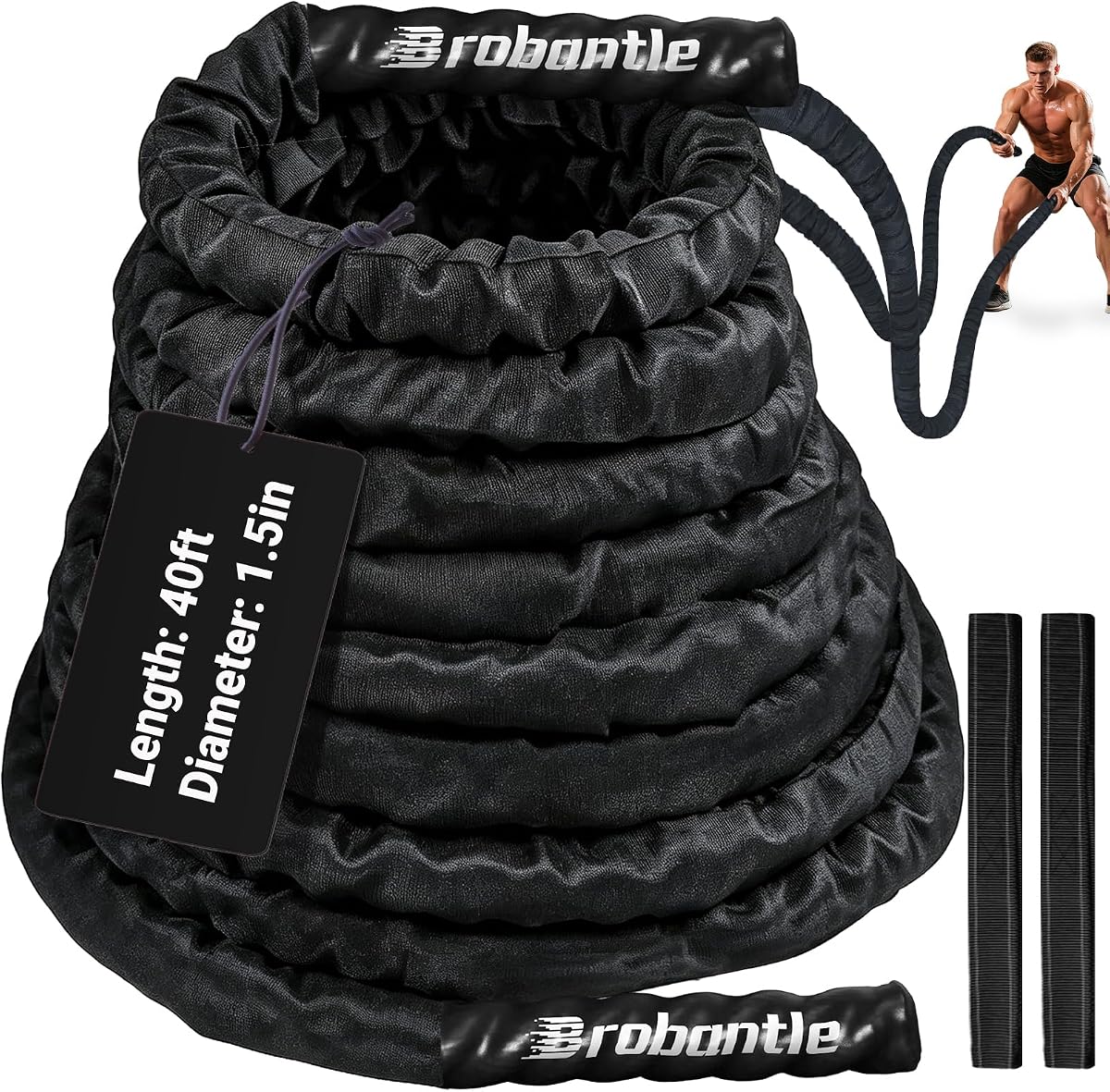 Cuerda de batalla para entrenamiento de gimnasio en casa, cuerdas de ejercicio ponderadas de 1,5 pulgadas y 40 pies para hacer ejercicio, cuerda de entrenamiento físico pesado