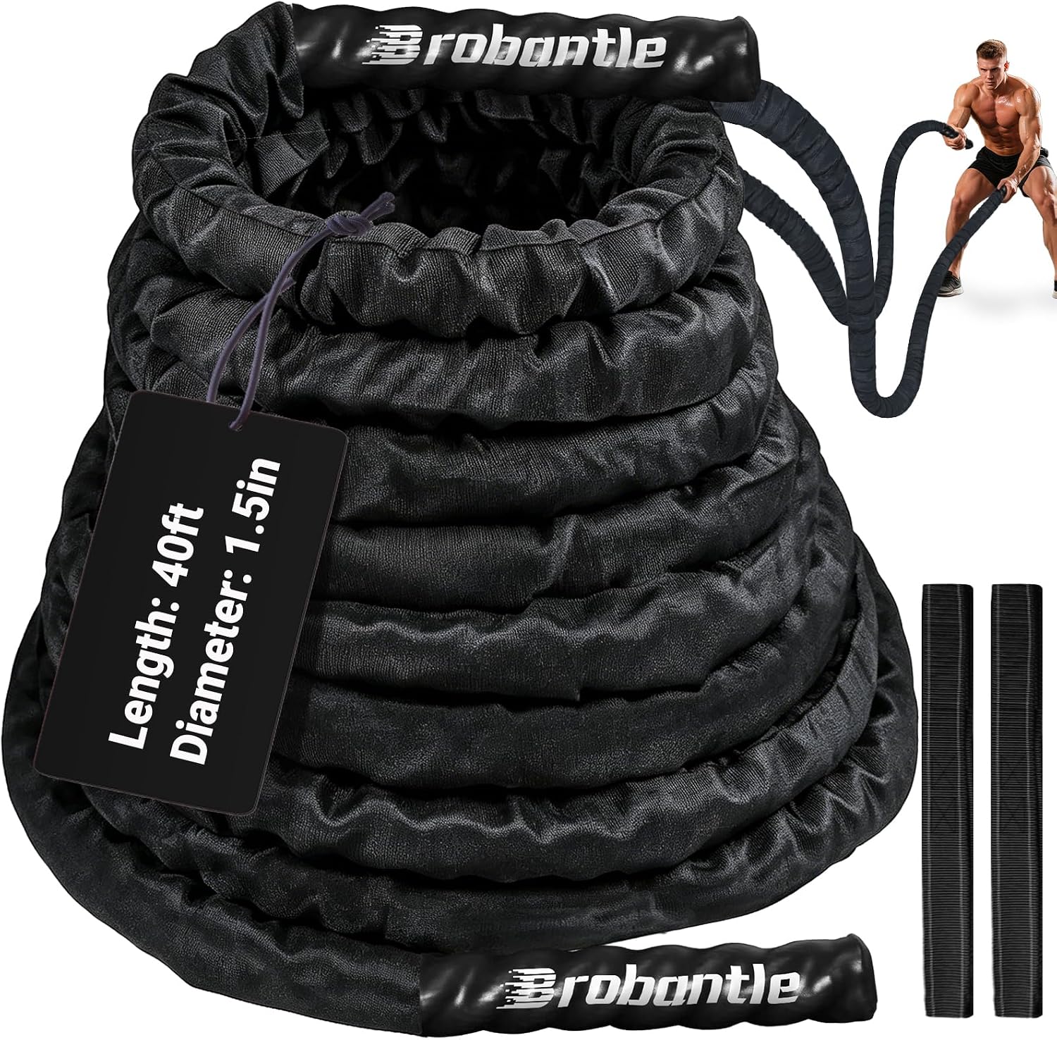 Battle Rope for Home Gym Workout,1.5 Inch 40ft Weighted Exercise Ropes for Working Out,Heavy Fitness Training Rope