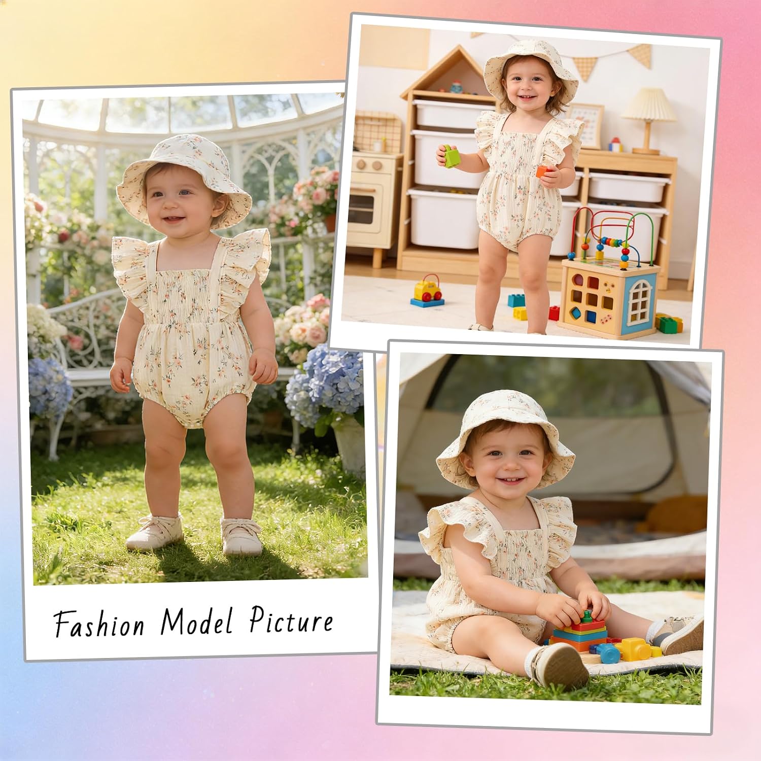 Baby Girl Clothes Infant Summer Romper Cotton Linen Newborn Onesie Bodysuit Outfits with Hat