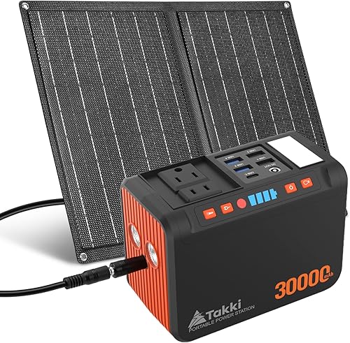 Takki - Generador solar de 111 Wh, estación de energía portátil con paneles solares de 21 W incluidos, sistema de 120 Wp, batería externa con