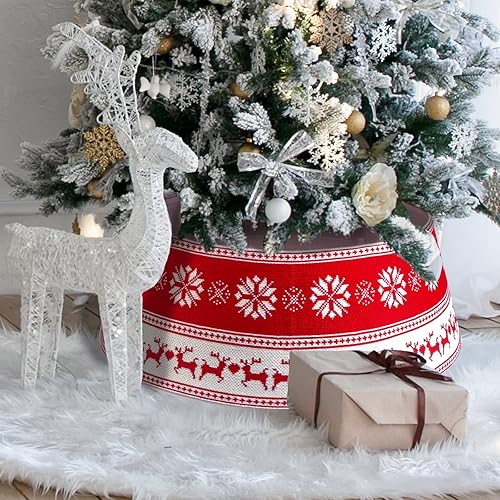 Miniatura 7 de BIGTREE Collar de árbol de Navidad, anillo de árbol de Navidad de 30 pulgadas con alce de punto o a cuadros, base de árbol de Navidad para