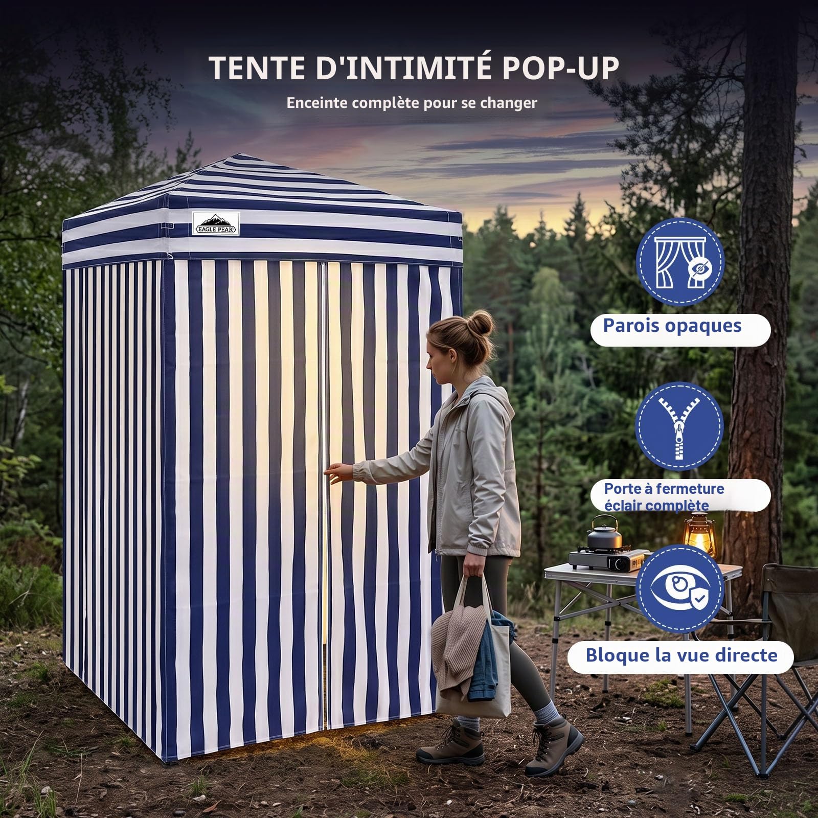 EAGLE PEAK Flex Ultra Compact 1,2x1,2 m Canopy Pop-up, Abri Solaire, Cabine d'essayage, Cabane de confidentialité Portable pour Piscine, séances Photo Tendance ou Camping, Bleu/Blanc