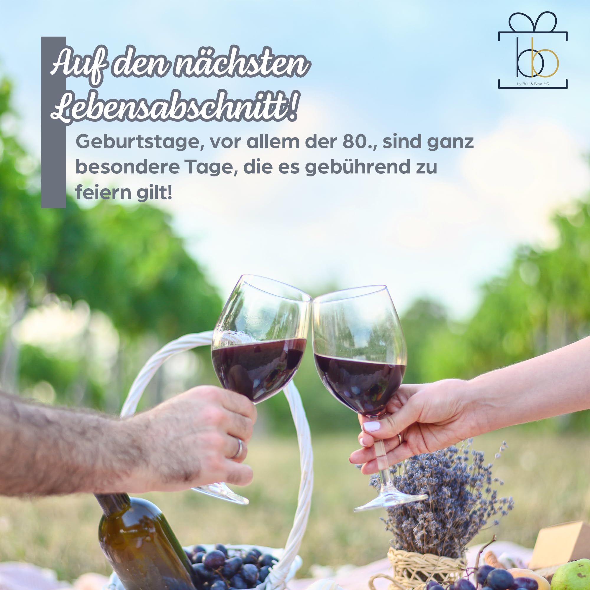 Bull & Bear Wein-Geschenk"Happy Birthday 80", Geschenk zum 80. Geburtstag, Rotwein 14%, Merlot