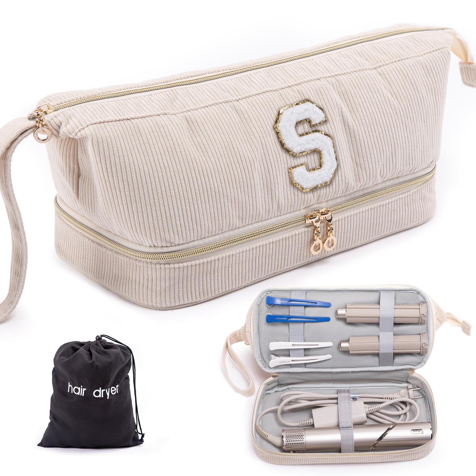 Initial Personalized Hair Dryer Case,Double-Layer Hair Tools Travel Carrying Case for Shark FlexStyle/SmoothStyle with Hair Dryer Bag - Hair Air Wrap