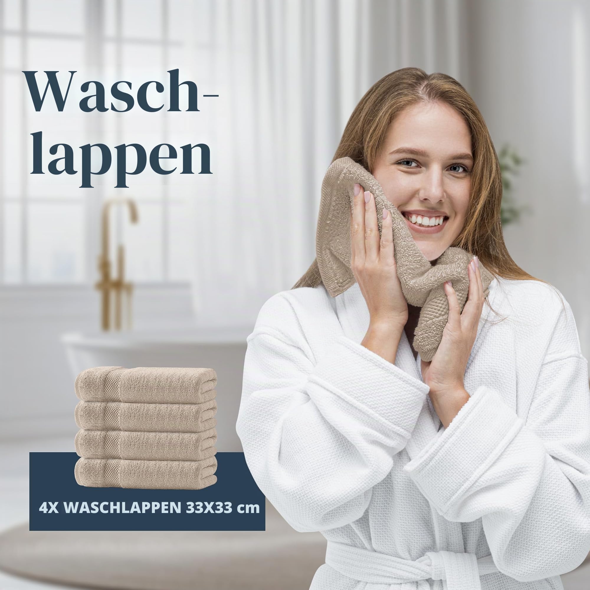 White Classic Luxus-Badetuch-Set mit 8 Teilen, 100 % türkische Baumwolle, sehr saugfähige Handtücher für Badezimmer, 2 Luxus-Badetücher 700 g/m², 2 Handtücher, 4 Waschlappen, Taupe