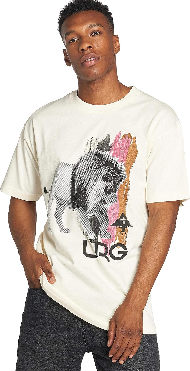 LRG Men's Brushed Lion T Shirt, Cream, M