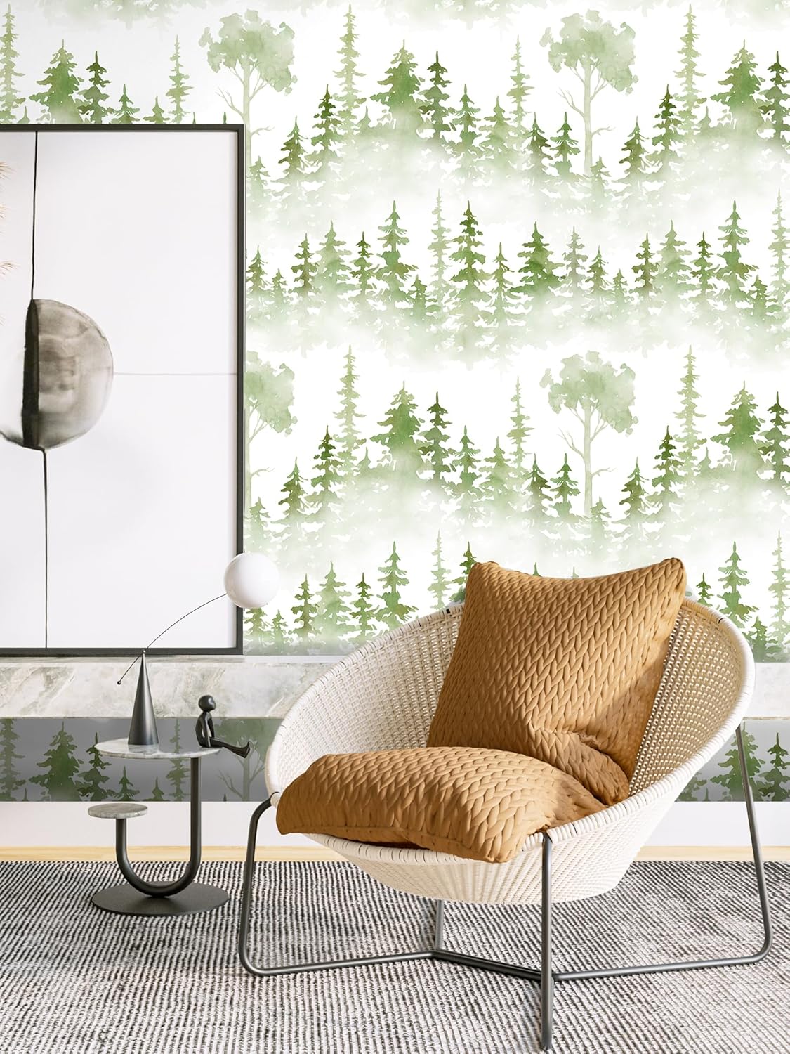 Floralplus Peel and Stick Wallpaper Boho Misty Forest Removable Wallpaper Botanical Renter Friendly Wallpapers for Home Decor Leaf Contact Paper for Cabinet 17.5 in x 118 in