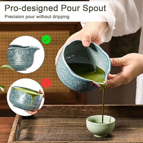 Miniatura 2 de Juego de batidor de matcha, 7 piezas, incluye cuenco de cerámica azul matcha, batidor y soporte, cuchara de bambú, soporte de cuchara, tamiz y