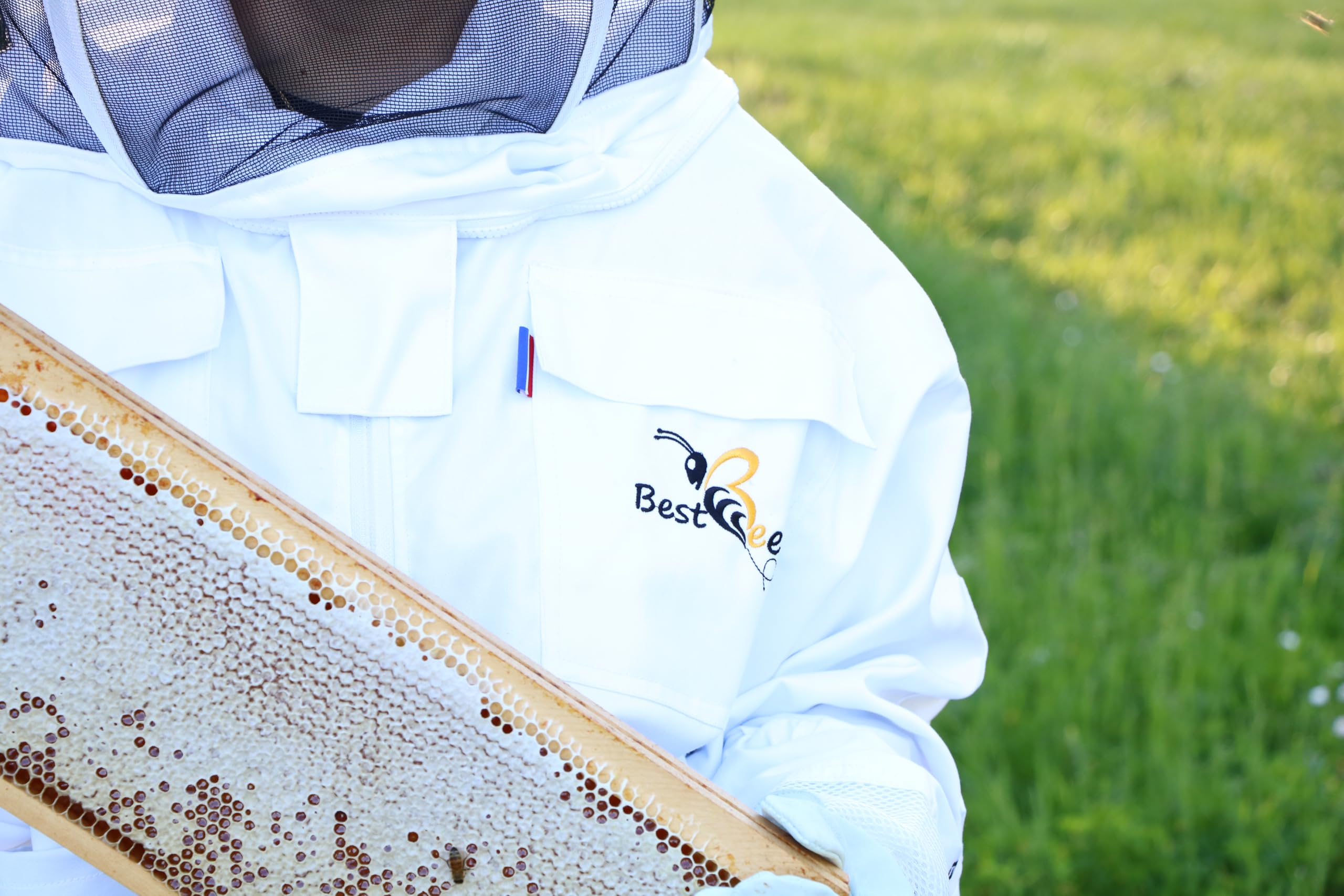 Best Bee Tuta per apicoltore in tessuto spesso e cotone di alta qualità, cerniera robusta, cappuccio rimovibile, tasche per attrezzi, tenuta per apicoltura anti vespe e api SG (XL)