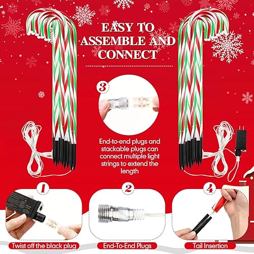 Miniatura 4 de 24 luces LED de bastón de caramelo de Navidad de 28 pulgadas, marcador de camino de Navidad, 8 modos de iluminación, estacas de luces con 216 luces