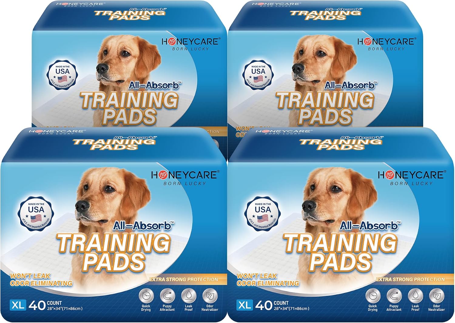 HONEY CARE All-Absorb 160 Count 28" x 34" Dog and Puppy Training Pads, X-Large 5-Layer Leak-Proof Potty Training Pads with Quick-Dry…