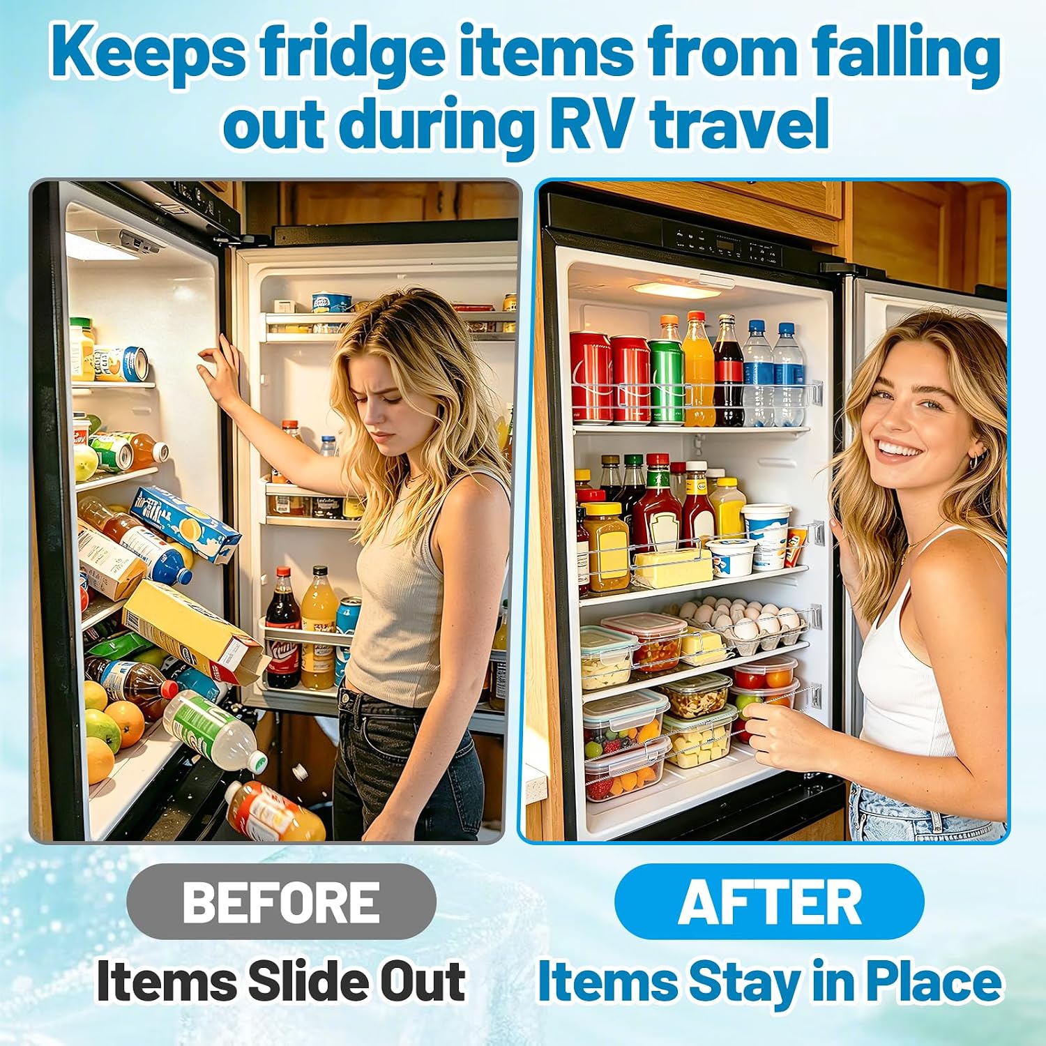 4 Packs RV Refrigerator Tension Rods - 13.8-25.6in Adjustable Stainless Steel Camper Fridge Bars to Hold Food Drinks in Place, Travel Trailer Kitchen Must Haves Essentials Accessories