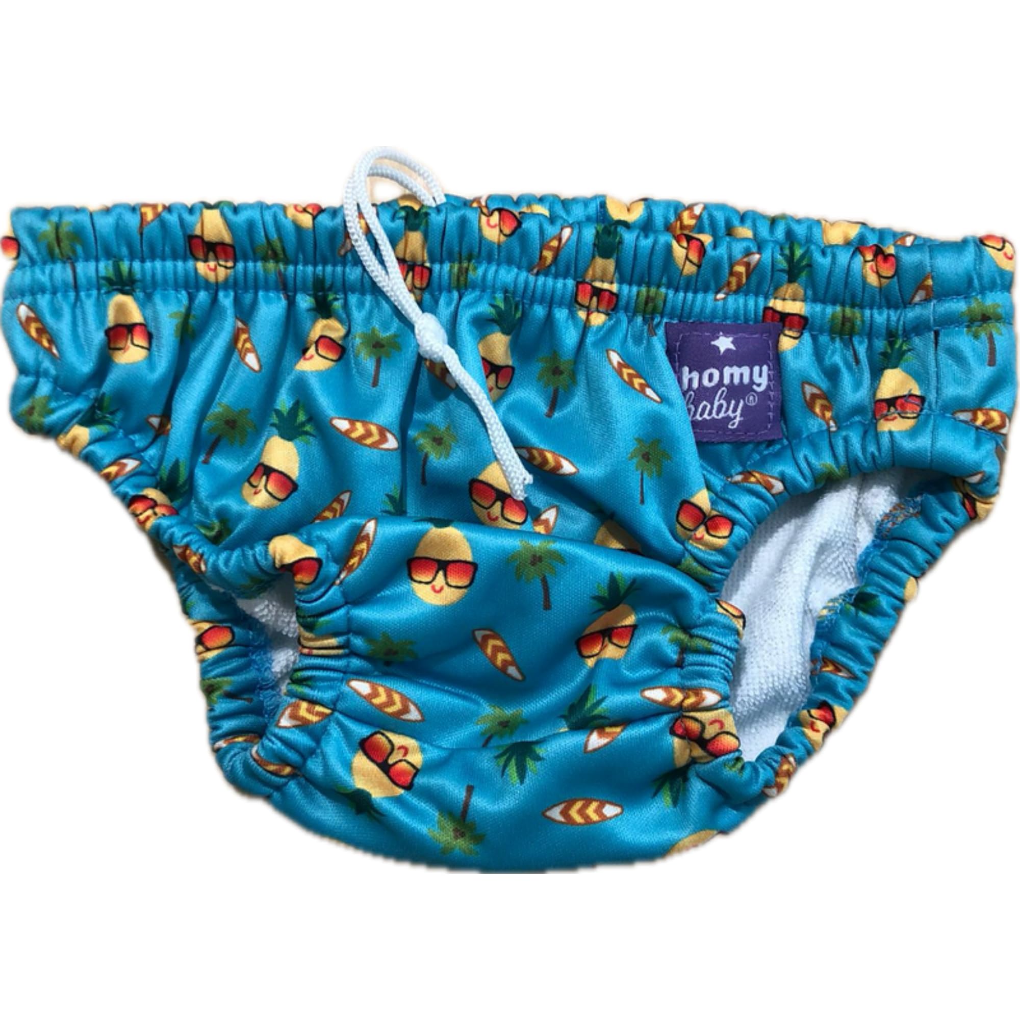 HOMYBABY HOMYBABY® Pañales Bañadores de Tela Reutilizables Bebés - Pañal Bañador Reutilizable y Lavable de Bebé - Desde los 6 meses - Pañal de Nadar - Pantalones de Entrenamiento (Piña, 12-24 meses)