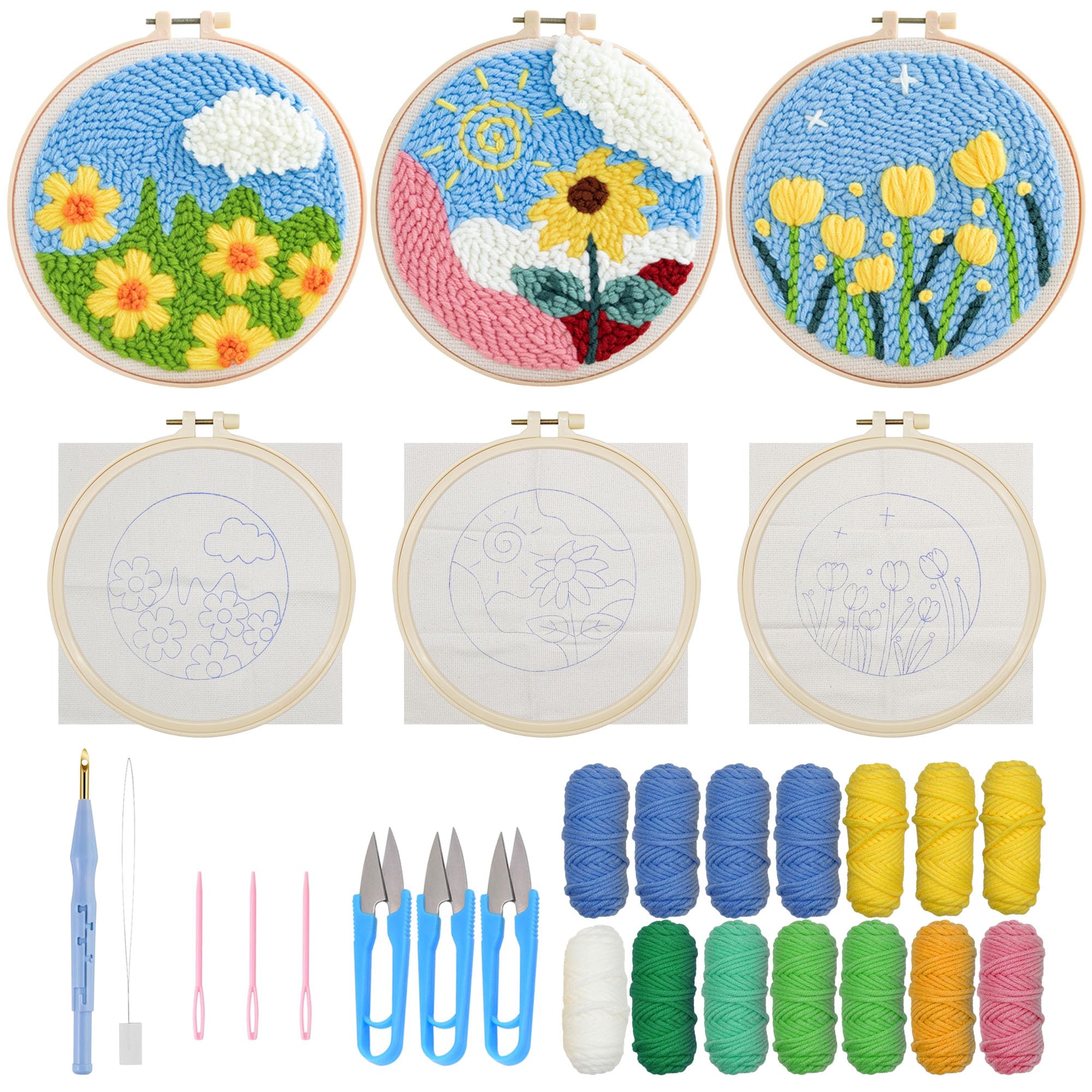 artcici Kit da ricamo con motivi floreali colorati per principianti e