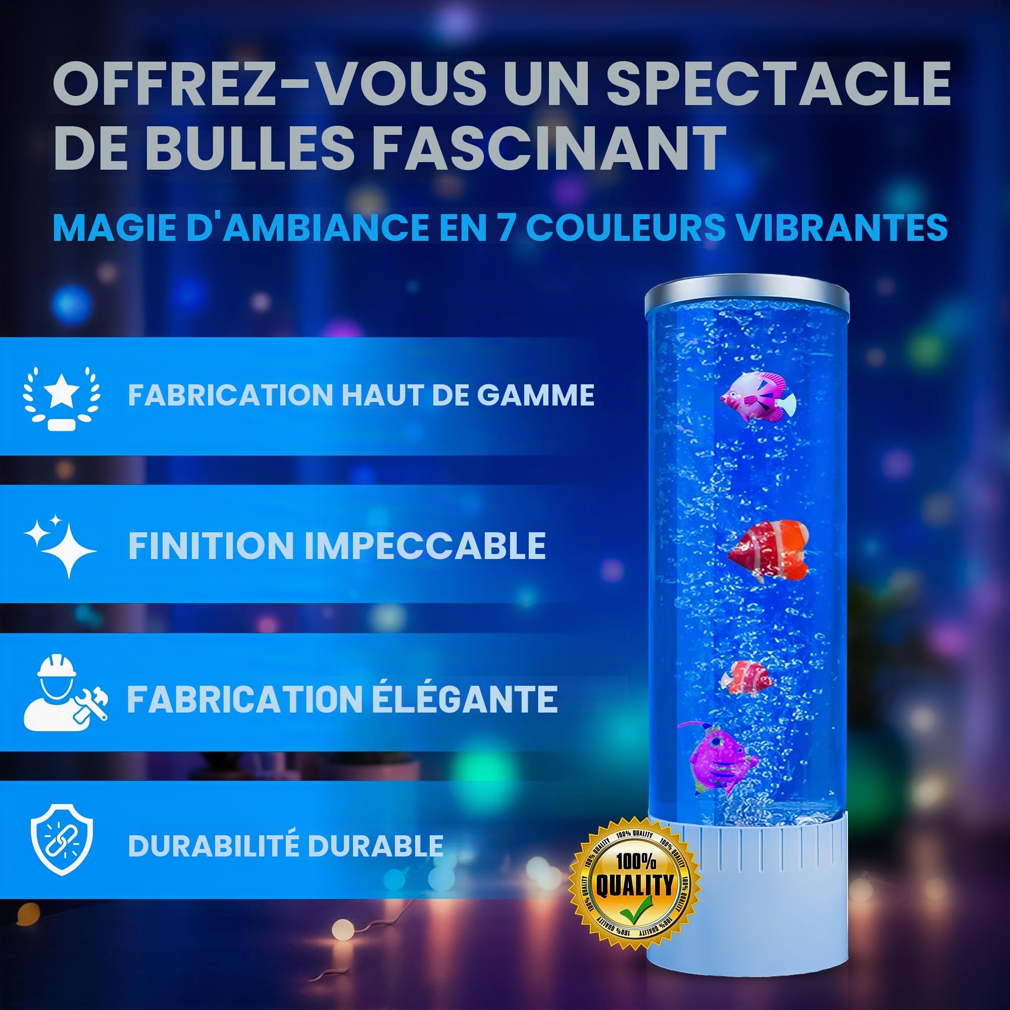 Brewish Lampe à bulles | 7 lampes LED changeant de couleur | Faux aquarium | Aquarium artificiel avec poissons en mouvement | Décoration d'intérieur, cadeau idéal pour enfants, adultes, lumières