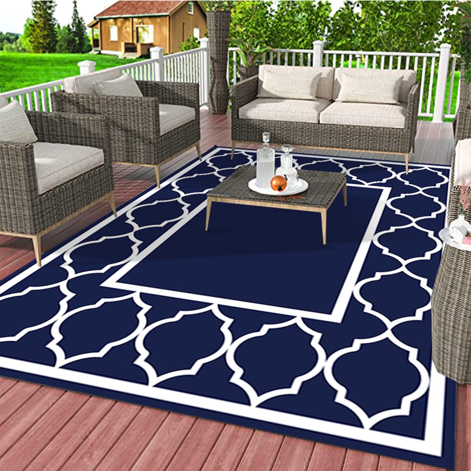 HGTRH Patio Door Rugs Outdoor Indoor, 5x7 Indoor Outdoor Area Rug Geometric Designs, Outdoor Deck Carpet For Under Patio Table Non Slip Outdoor Rugs Foldable for Garden, Balcony, RV, Camping