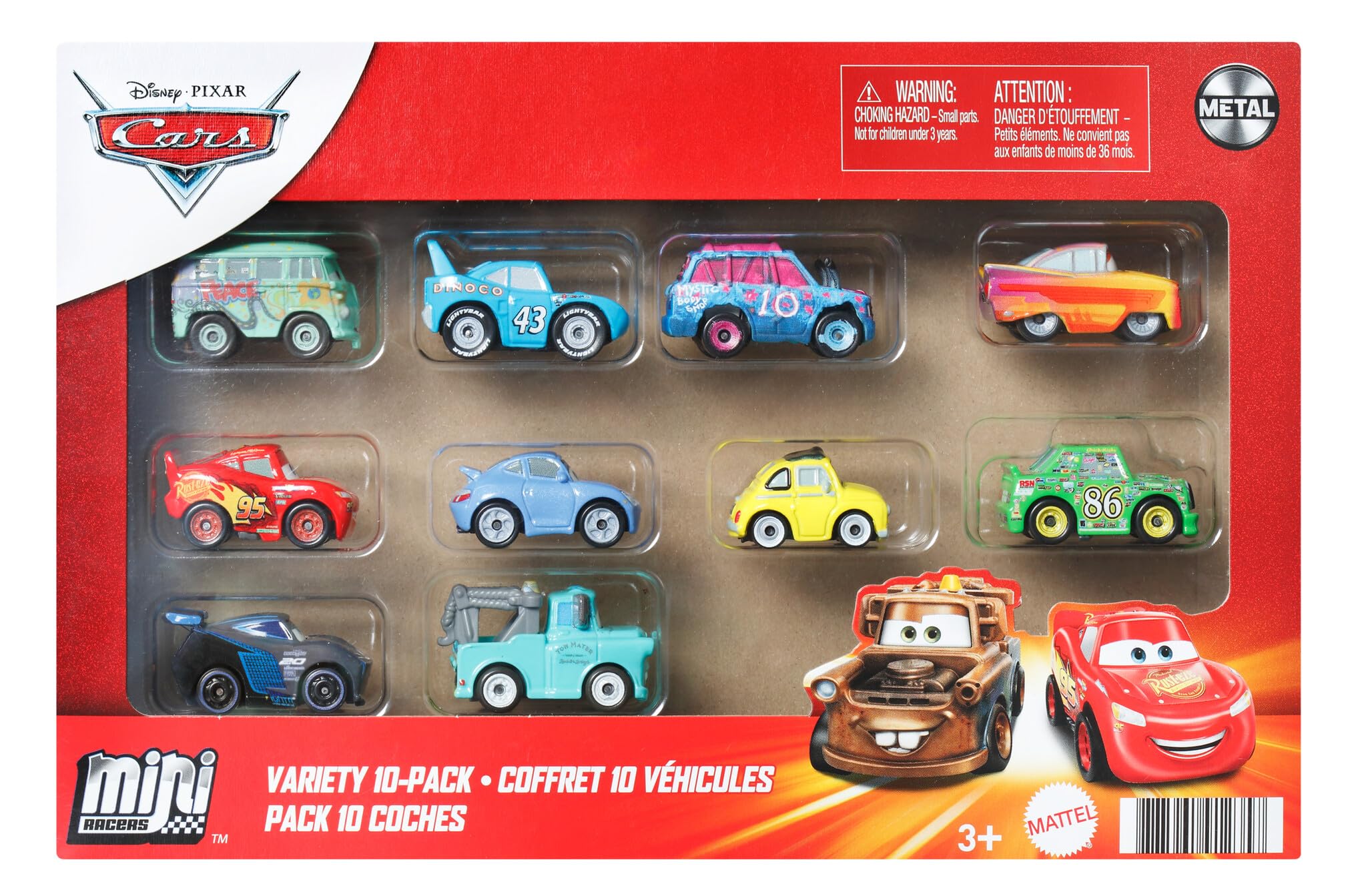Disney and Pixar Cars Mini Racers 10-Pack, Collectible Set with 10 Toy Vehicles, Fan-Favorite Characters, GRW27
