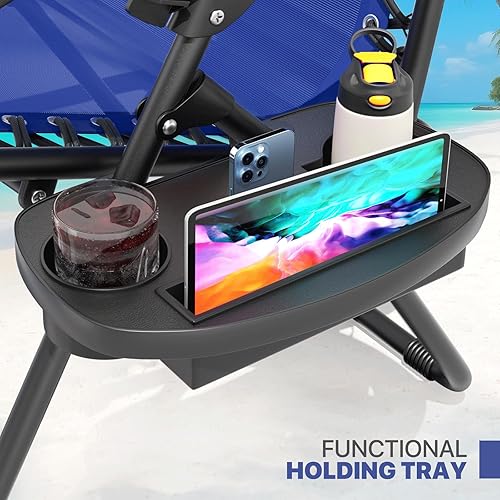 Miniatura 8 de Magshion Zero Gravity - Juego de 2 sillas reclinables para patio al aire libre con bandeja lateral, reclinables ajustables antigravedad con