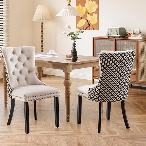 Miniatura 95 de SoarFlash Juego de 6 sillas de comedor de terciopelo, silla lateral de respaldo alto, silla lateral moderna tapizada de alta gama con capitoné y