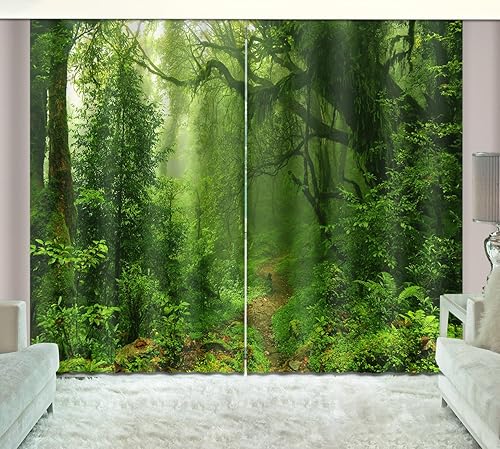 Miniatura 3 de LB 2 paneles de oscurecimiento de la habitación, con aislamiento térmico, cortinas opacas para ventana, bosque tropical, selva, tratamiento de