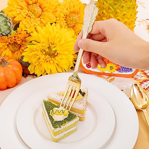 Vista 16 de Liacere Paquete de 30 cubiertos de plástico dorado – Utensilios de plástico dorado de alta calidad – Incluye 30 tenedores, 30 cuchillos, 30 Oro