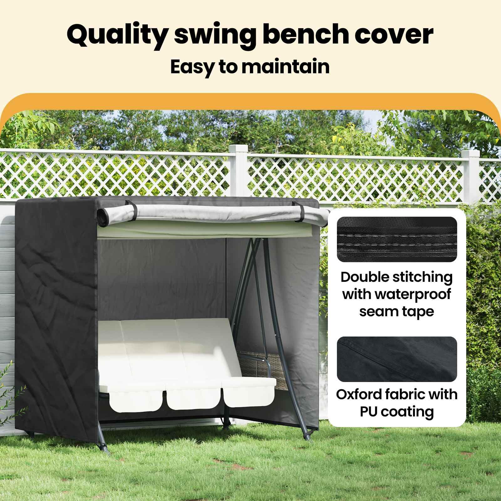 vidaXL Hollywoodschaukel-Abdeckung Schwarz 175 x 125 x 180 cm, Garten und Terrasse, robuster UV-schutz, wasserdichte Abdeckung, Outdoor-Schaukel-Schutz, umweltfreundlicher Möbel-Schutz