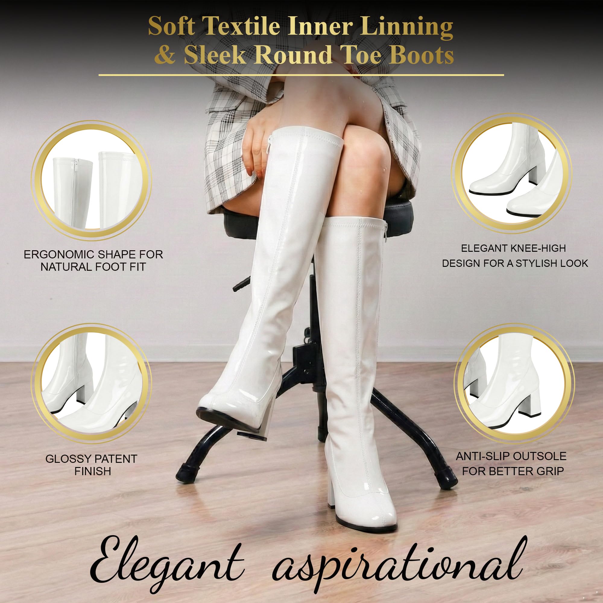 Bottes rétro à talon bloc pour femme - Style années 1960 et 70