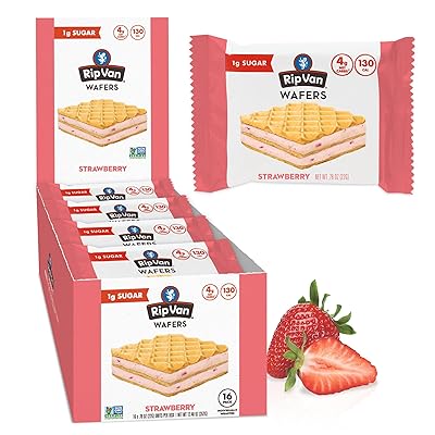 Rip Van Strawberry Keto Wafer Cookies - Healthy Vegan Snacks - Non GMO, Low Sugar (1g), Low Calorie - 16 Count