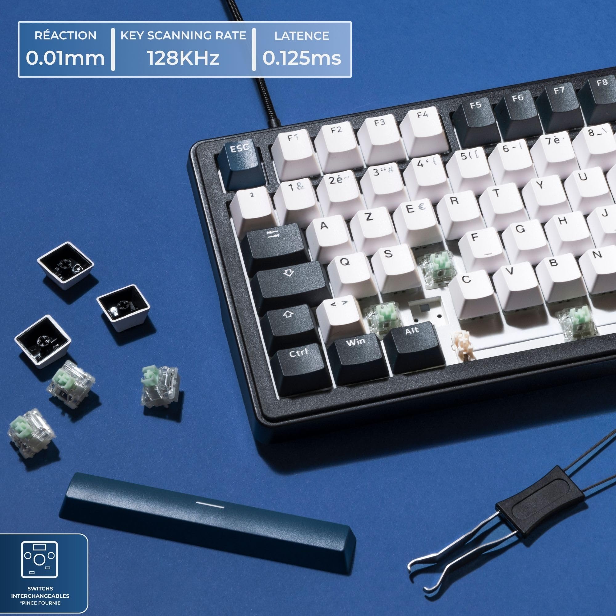 The G-Lab - KEYZ Elite 400 HE BB - Magnetyczna Klawiatura Gamingowa Hall Effect 96% AZERTY FR, Przewodowa USB, 8000 Hz Rapid Trigger, Regulowana Aktywacja 0,01 mm, PBT Hot-Swap, RGB i Makra - Win/Mac