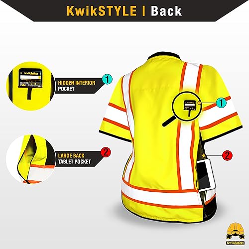 Miniatura 10 de KwikSafety - Charlotte, NC - Chaleco de seguridad GODMOTHER (corte suelto) Clase 3 para mujer cuello acolchado + bolsillo para tableta ANSI OSHA