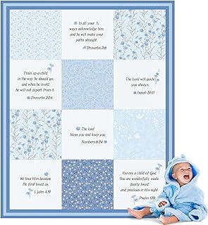 Oudain Christian Baby Blankets for Baby Blanket with Bible Verses Scripture Flowers Paisley Baby Receiving Baptism Blanket Christian Christening Gifts for Newborn Kids, 30 x 40 Inch (Blue)