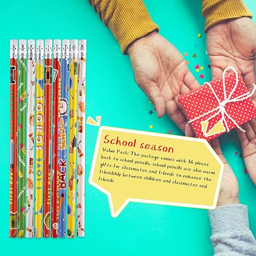 Miniatura 5 de PLULON 36 lápices de bienvenida de regreso a la escuela, lápices de primer día de escuela, lápices escolares motivacionales sin afilar, lápiz HB