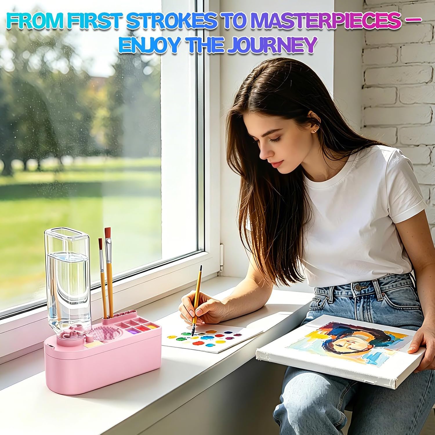 All-in-One Paint Brush Cleaner Brush Rinser Water Circulation, Watercolor/Oil and Water-Based Paint Brush Cleaner Tool, Gift for Artist Beginners