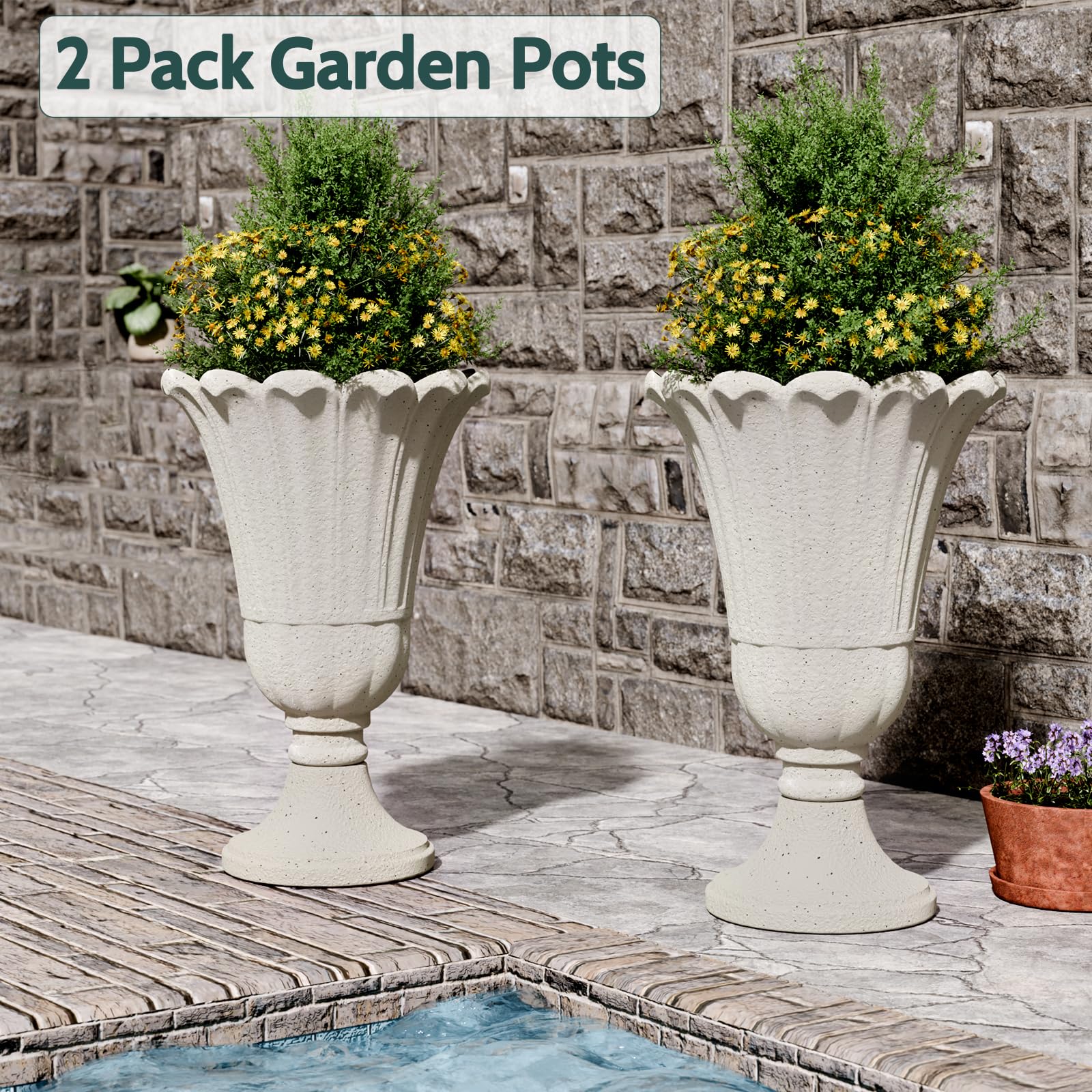 Trygoal Tall Plastic Urn Planters and Pedestal - 24