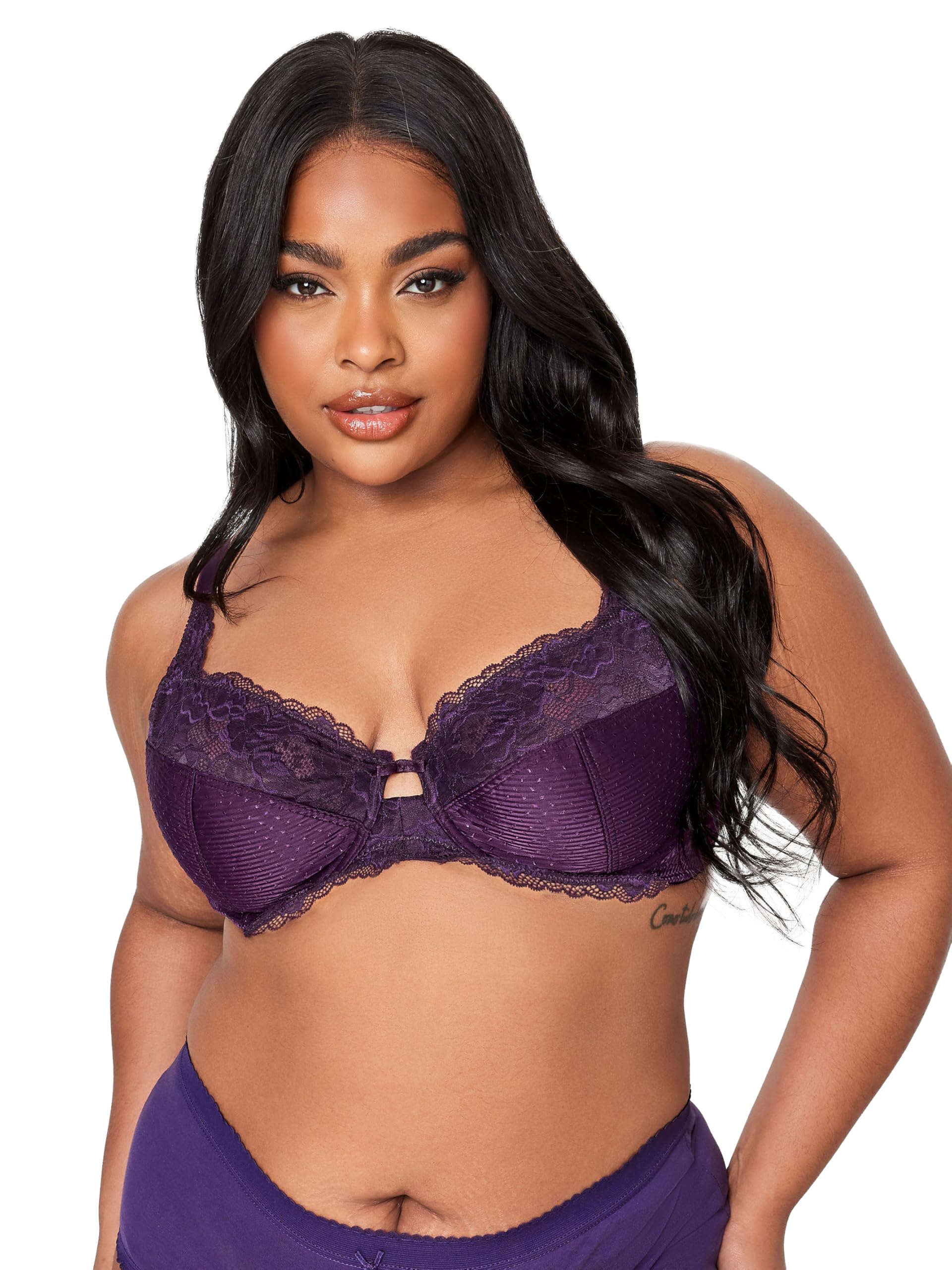 Yours Curve Lace Trim Non-Padded Underwired Bra - Women's - Plus Size Curve Purple