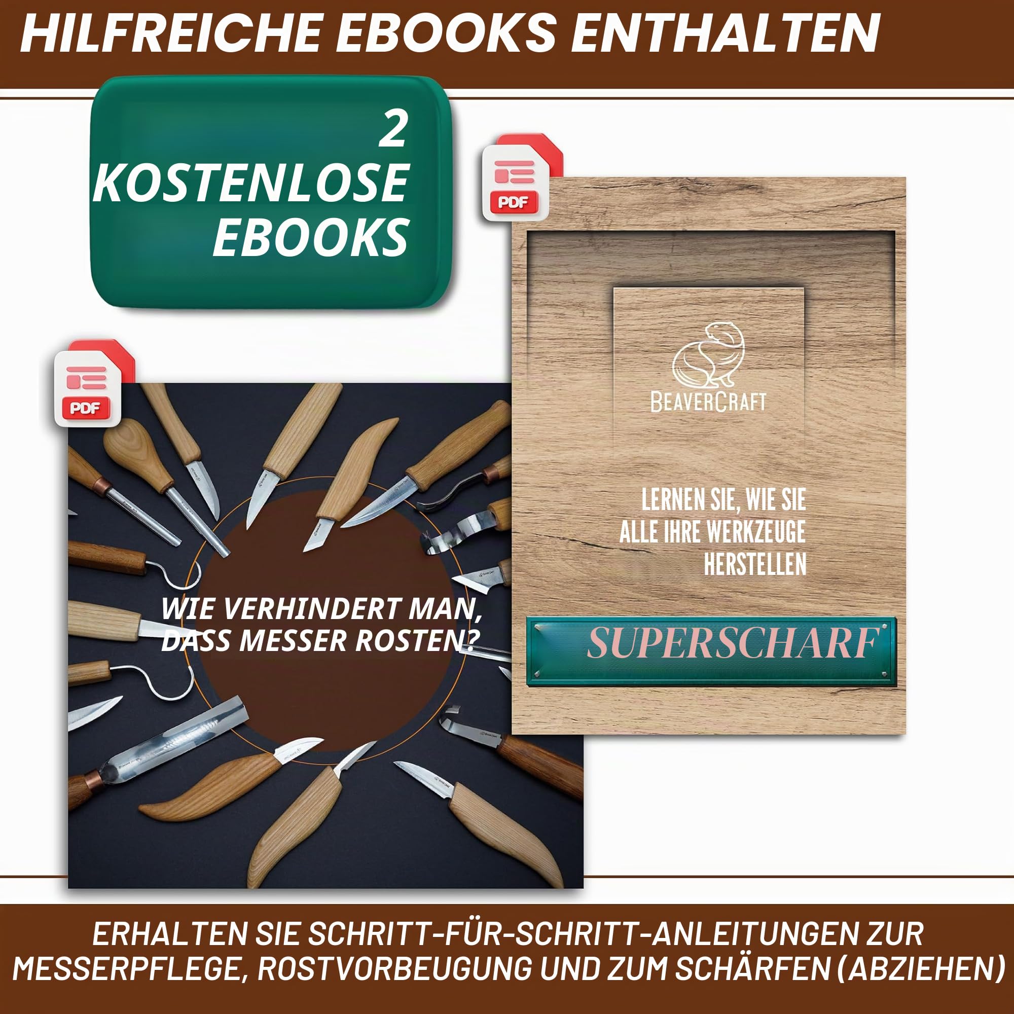BeaverCraft Holzschnitzmesser Set S14 – Löffelschnitzwerkzeuge mit Hakenmesser, Schalenhohleisen & Meißeln – Schnitzset für Anfänger – Hobby Schnitzmesser Set