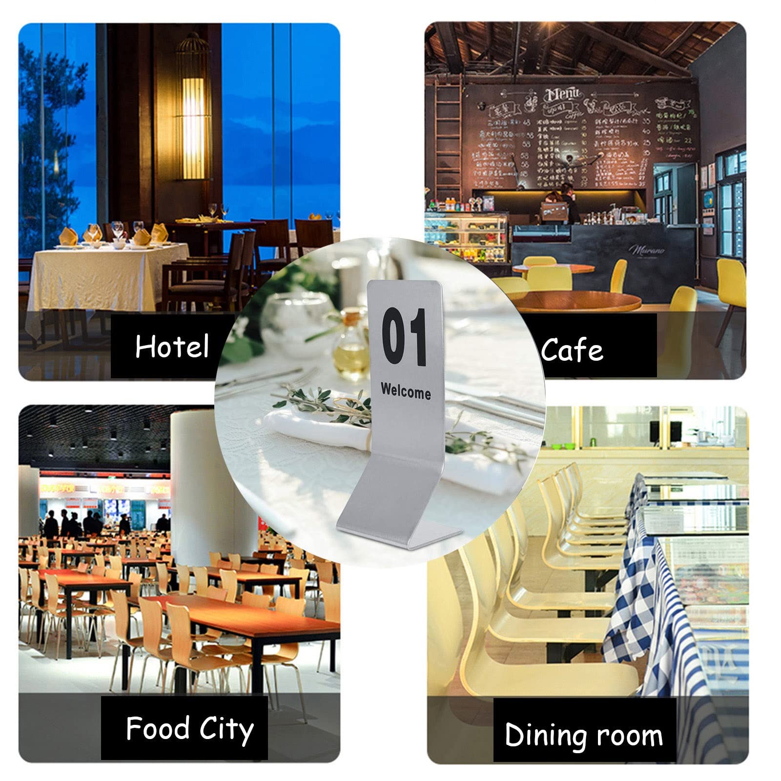 Metall Tischkarten 1-25 1-50 Stapelbare Tischnummern aus Edelstahl Doppelseitige Nummern, Kartenhalter für Restaurants, Cafés, Bistros und Hochzeiten (155 x 60 mm (6,1 x 2,4 Zoll) 1 25)