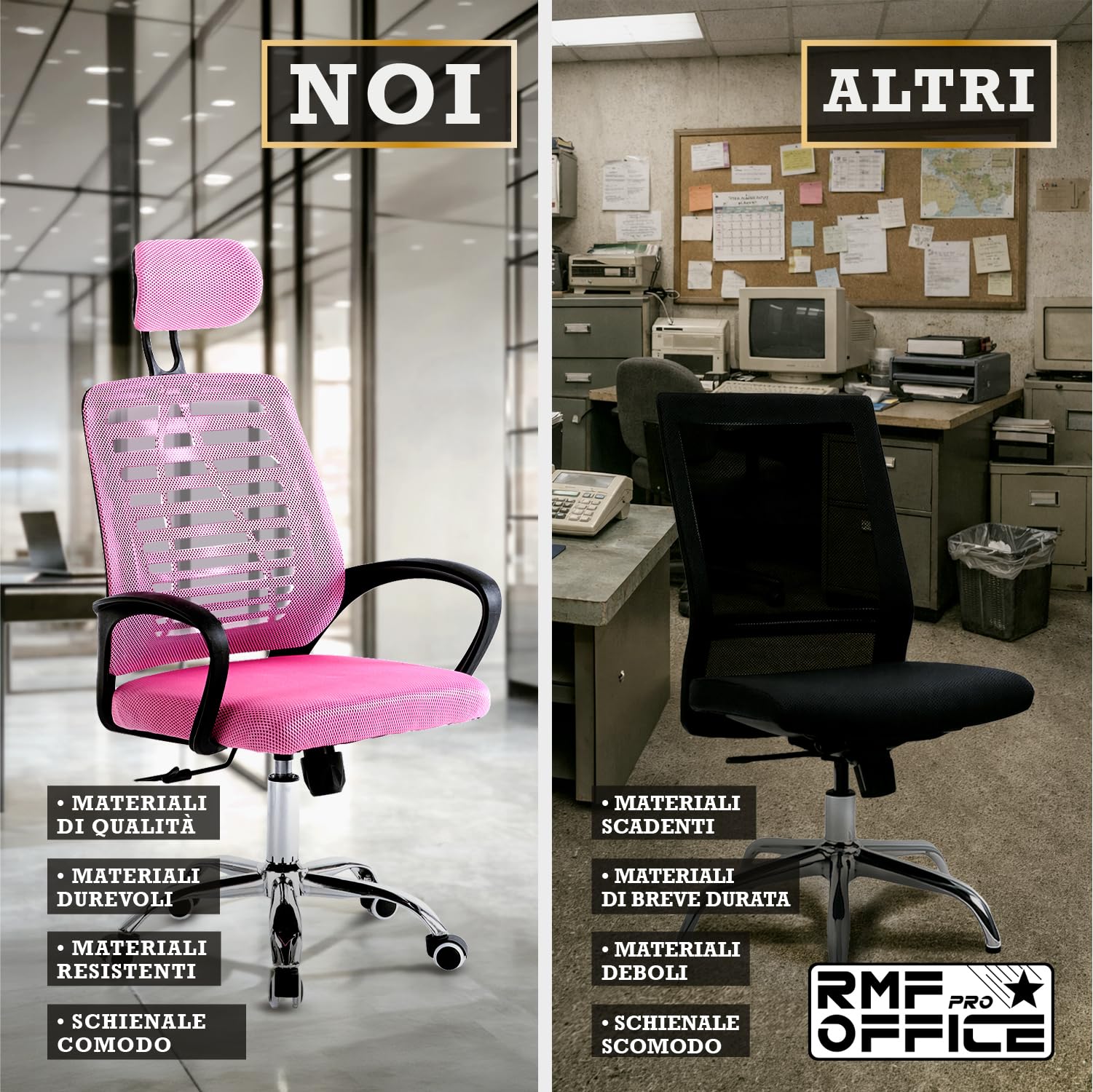 RMF Sedia Ufficio Ergonomica Professionale Reclinabile, Sedia Scrivania in Rete con PoggiaTesta Seduta Comoda e Rilassante - Poltrona Relax Ufficio con Ruote Girevoli Altezza Regolabile Rosa