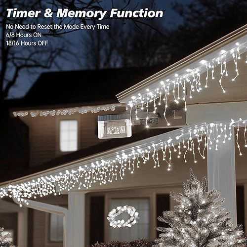 Miniatura 4 de Luces LED de Navidad para exteriores, 624 LED de 59 pies, 8 modos con 96 gotas, luces de carámbano blanco frío, guirnalda de luces de hadas para