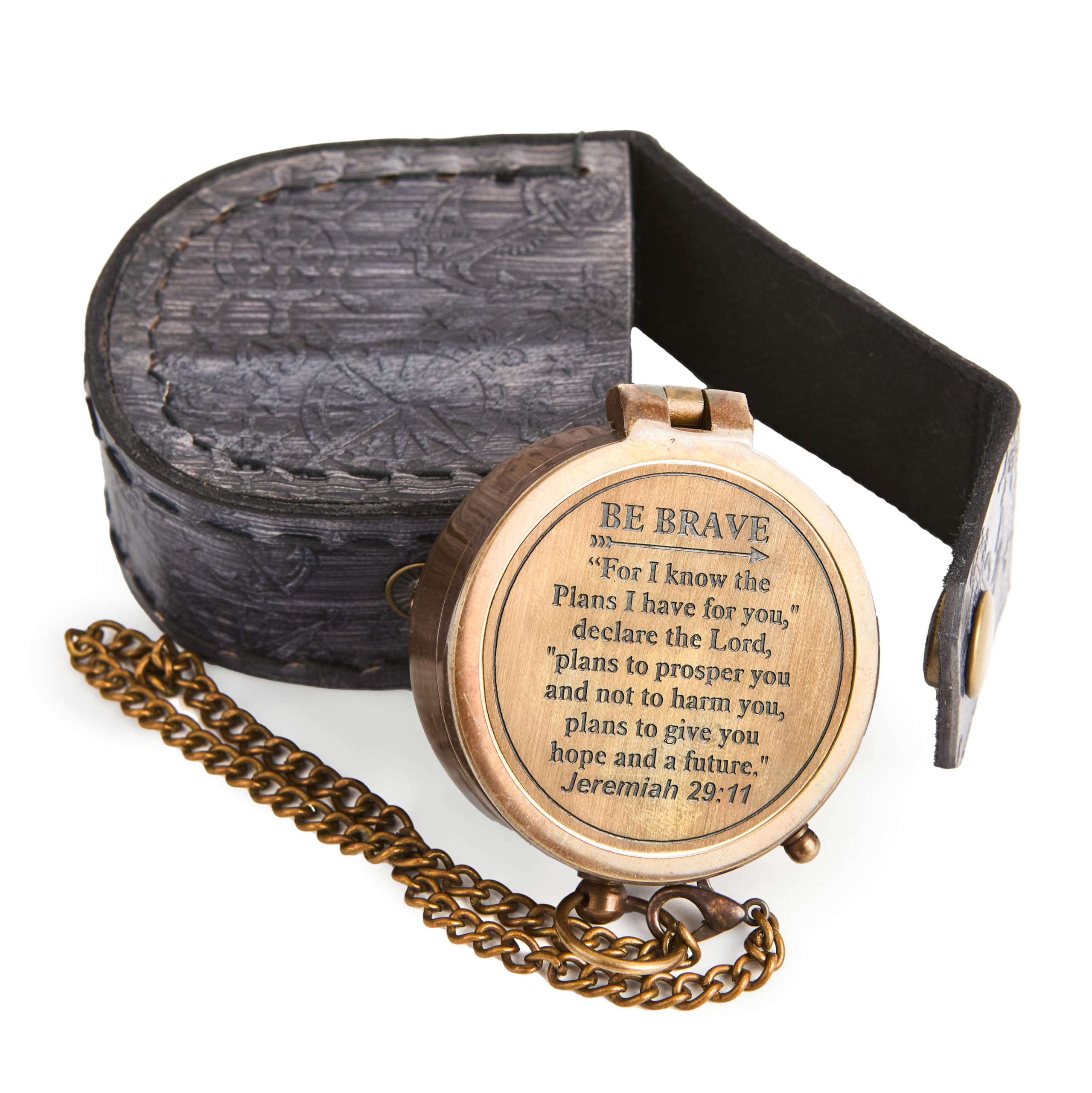 Engraved Pocket Compass with Leather Case – Inspirational Quote & Vintage Design Gift (Quote -2) (Quote -2)