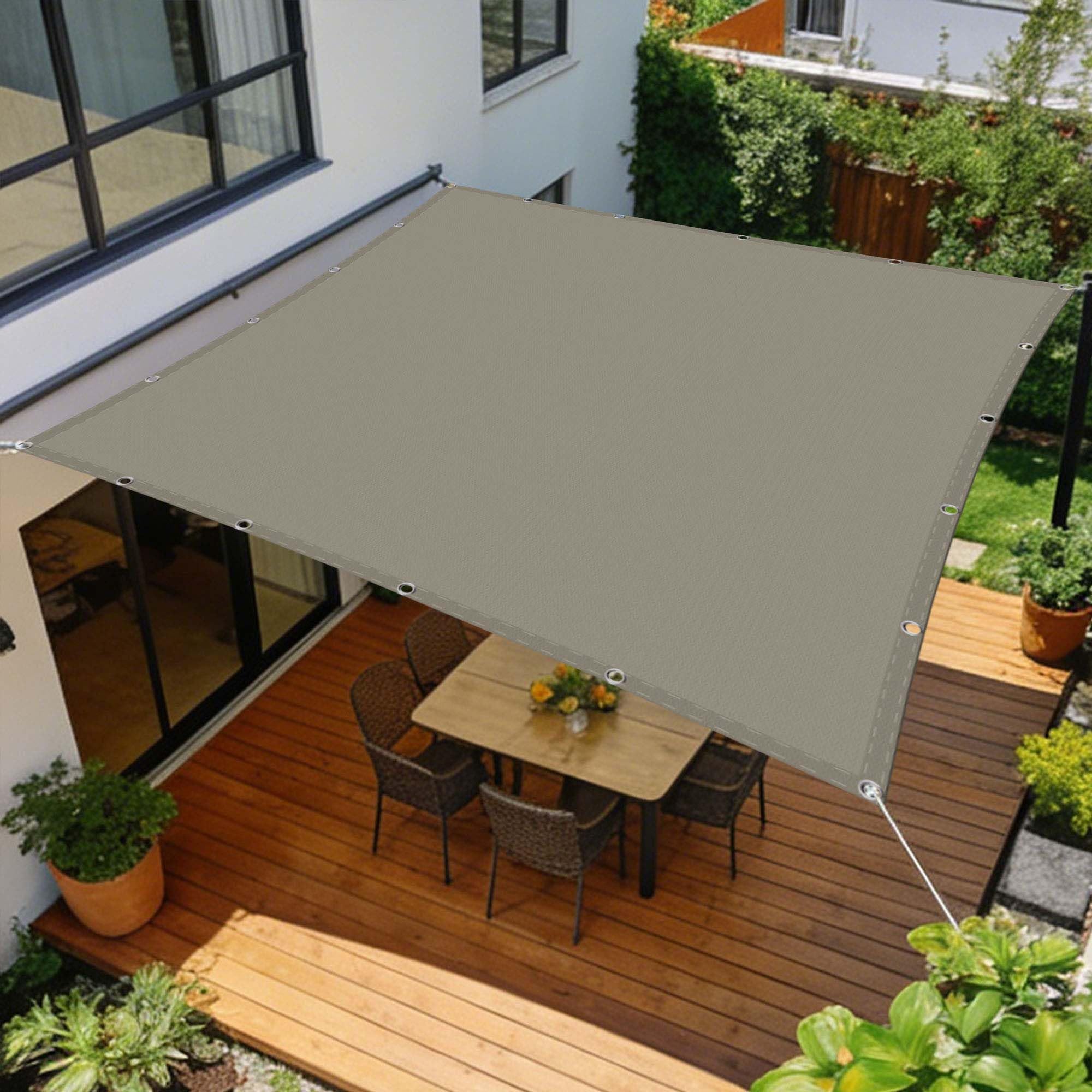 Voile d'ombrage anti pluie et soleil 7.5x8m pour protéger le mobilier de terrasse de la décoloration