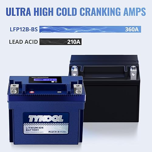 Miniatura 6 de TYKOOL YT12B-BS LiFePO4 - Batería de litio para motocicleta, 12 V 6 Ah, 360 CCA, BMS integrada, batería de deportes motorizados, para ATV, UTV, moto