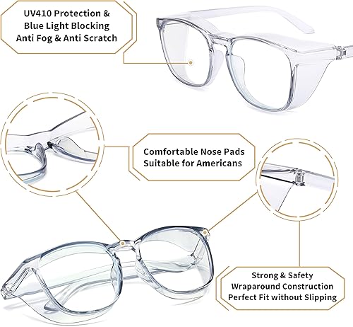 Miniatura 3 de Alsenor Gafas de seguridad antivaho con bloqueo de luz azul, antipolvo, protección UV, para hombres y mujeres (paquete de 2 unidades (azul +